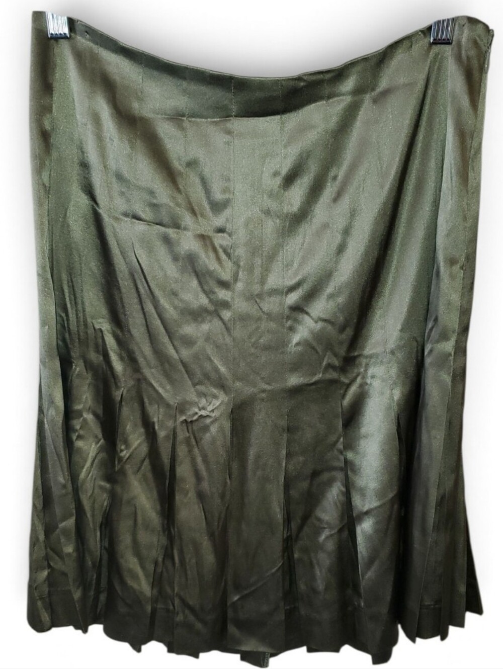 Martin + Osa Pleated Silk Skirt In Metallic Olive Green Size 8 NWOT'S